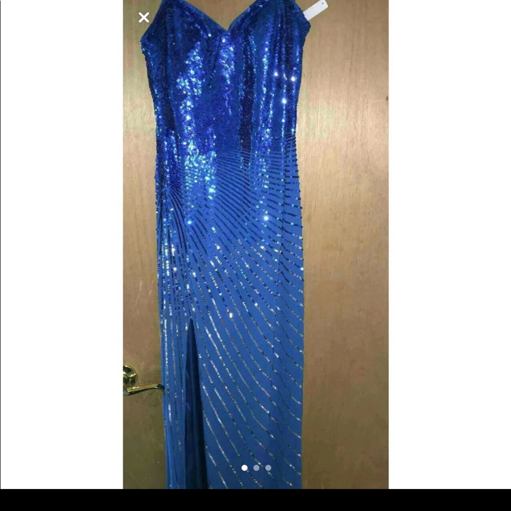 Blue Sequin Prom Dress